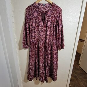 Aerie 100% Cotton Lightweight Tiered Boho Peasant Midi Maxi Dress sz XS Maroon